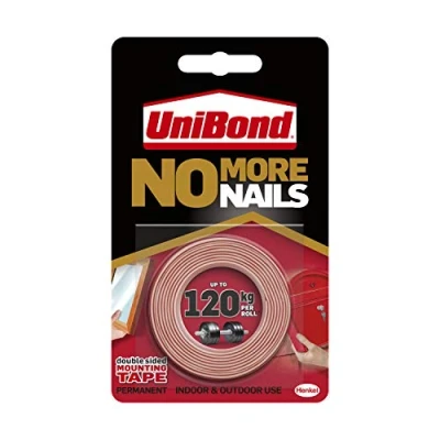 Image of UniBond No More Nails On A Roll, Double Sided Tape for Reliable Instant Bonding, Multipurpose Adhesive Tape, Strips Indoor/Outdoor Use, 19mm x 1.5m Roll