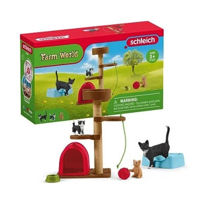Image of schleich Farm World 42501 Cute Cats and Kittens Playtime Figurine Set 9 Piece Realistic Mother Cat Baby Kitten Small Playset Toy Animals for Boys Girls, Gift Kids Ages 3+