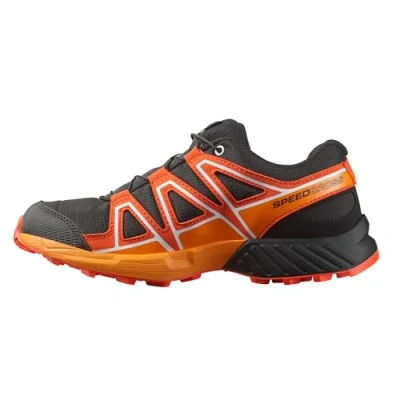 Image of Salomon Speedcross Unisex Hiking shoes for kids, Size: 11.5K, Black/cherry tomato/turmeric Imitation leather/ textile