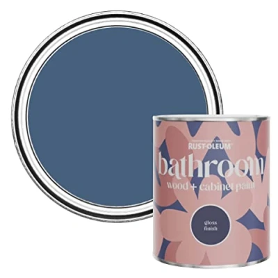 Image of Rust Oleum Blue Moisture Resistant Bathroom Wood and Cabinet Paint in Gloss Finish Ink 750ml