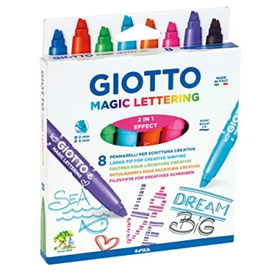 Image of GIOTTO Turbo Giant Magic Lettering Felt Tip Fibre Pens, Special Tip, 8 Assorted Colours, Ideal for Children, Parties and Schools