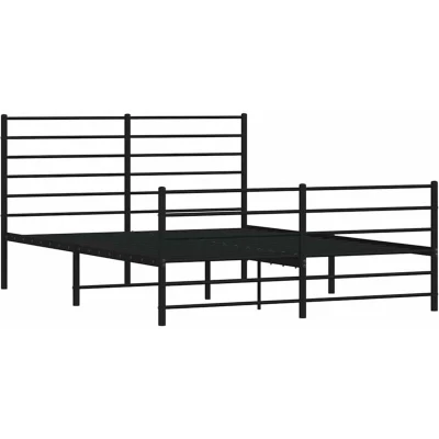 Image of vidaXL Metal Bed Frame without Mattress with Footboard Black 135x190cm