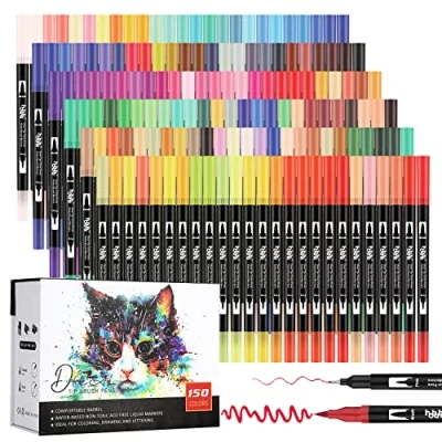 Image of hhhouu 150 Colors Dual Tip Brush Pens Art Marker Set for Adults Kids Artist Colouring Books, Drawing Cards, Bullet Journals Planners Hand Lettering Calligraphy HO 150B