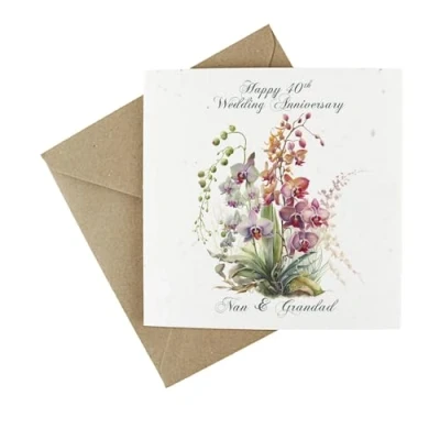 Image of Plantable Floral Grandparents Anniversary Milestone Card Eco Friendly Wildflower Seeded Greeting Nan &amp; Grandad 40th Ruby Wedding