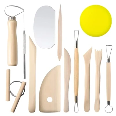 Image of Pottery Clay Sculpting Tools,Lahviuu 13 Pcs Polymer Tools Wooden Modeling Set Carving Tools,Pottery Kit for Rock Painting Art Embossing Nail DIY Craft