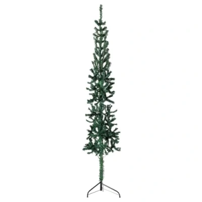Image of vidaXL Slim Artificial Half Christmas Tree Wall Placed Space Saving Decoration Green PVC Foliage and Sturdy Steel Stand 150 cm Tall