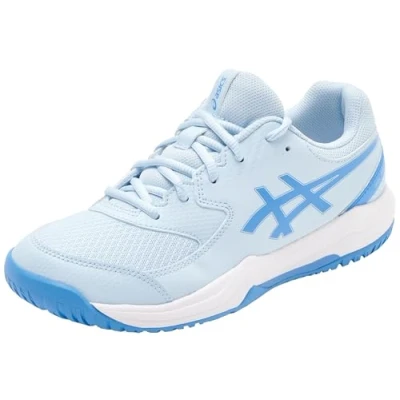 Image of Asics Geldedicate 8 Unisex Multicourt tennis shoes for kids, Size: K13, White/indigo fog Imitation leather/ textile