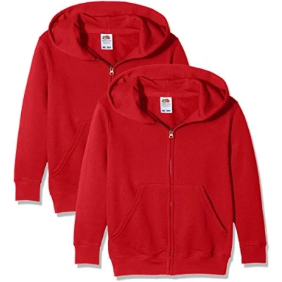 Image of Fruit of the Loom Unisex Kids Zip front Classic Hooded Sweat Pack 2, Red, 12 13 Years (Manufacturer Size:34)