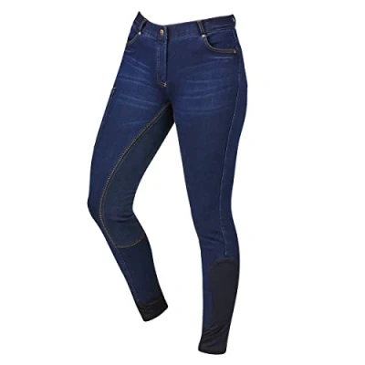 Image of Dublin Shona Full Suede Seat Denim Breeches, Blue Denim/Navy, Ladies 16/34&quot;