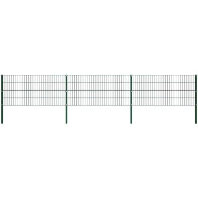 Image of vidaXL Fence Panel with Posts Iron 5.1x0.8 m Green