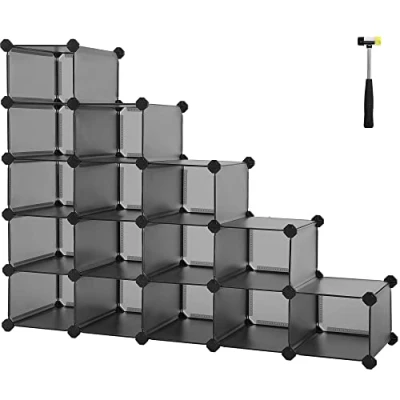 Image of SONGMICS 16 Cube Storage Unit, Shoe Rack, DIY Shelving System, Stackable Cubes, PP Plastic Shelf, Wardrobe, Closet Divider, for Bedroom, Office, 30 x 111.2 86.2 cm, Grey LPC44G