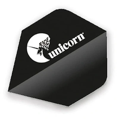 Image of Unicorn Super Maestro Dart Flights Logo Black Background Design Big Wing Shape Ultra Durable Rigid 125 Micron Polyester PET