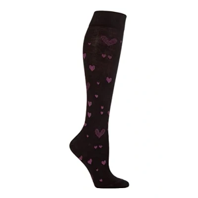Image of Women&#039;s 1 Pair SOCKSHOP Iomi Footnurse Patterned Cotton Diabetic Flight Socks Black / Pink Hearts 4 7