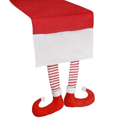 Image of 30 x 176cm Christmas Elf Table Runner 3D Leg Design Tableware Elves Behaving Badly