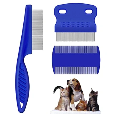 Image of 3 Pcs Pet Flea Combs, Fine Teeth Comb Grooming Set for Cat Dog Lice, Float Hair and Tear Stain Remover Combs Tooth Tool