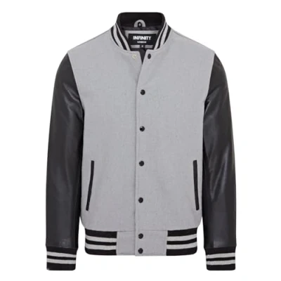 Image of Letterman Baseball Grey Wool Black Leather Varsity Bomber Jacket