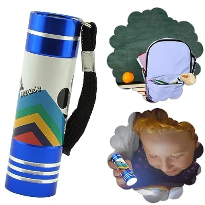 Image of Mickey Mouse Kids Aluminium 9 LED Torch 8.7cm Super Bright Pocket with Strap Night Light for Camping Hiking Xmas 3+Y (Blue)