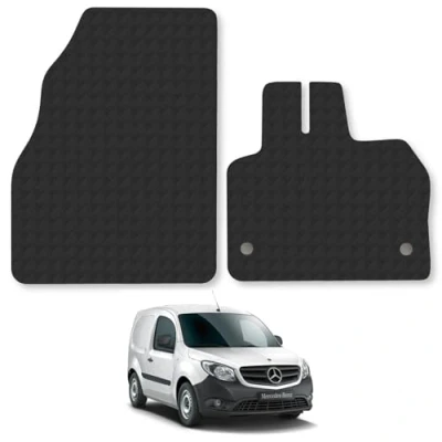 Image of 5mm Rubber Floor Mats for the Mercedes Citan (2012 2021) UK Models Custom Van Accessory Tailored fit Heavy Duty, Waterproof &amp; Anti Slip Work with Clips