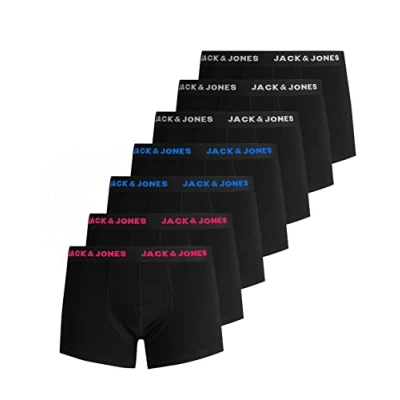 Image of JACK &amp; JONES Men&#039;s JACBELMO Trunks, Pack of 7, Black/Logo White/Pink/Blue, XL