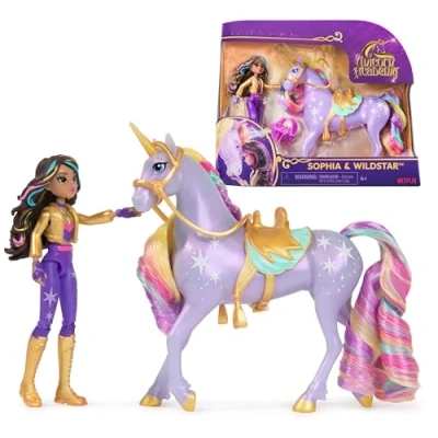 Image of Unicorn Academy, Sophia &amp; Wildstar Set with 2 Riding Accessories and Hair Styling Tool, Dolls Toys for Girls Aged 4 up