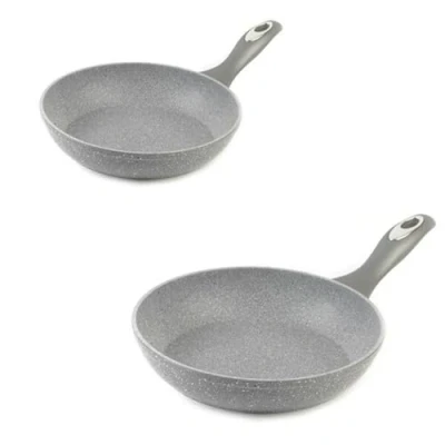 Image of Salter COMBO 6449 Marblestone 2 Piece Frying Pan Set 20/24 cm Non Stick Fry Pans, Induction Hob Suitable Cooking Forged Aluminium Cookware, Omelette/Egg/Pancake Pan, Little/No Oil, Grey