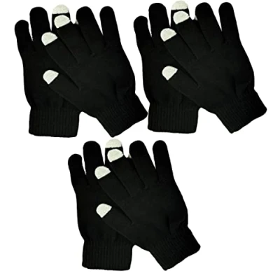 Image of Itzu Men&#039;s Winter Gloves Warm Touch Screen Classic Knit One Size Stretch in Black 3 Pairs
