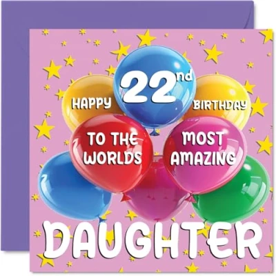 Image of 22nd Daughter Birthday Card World&#039;s Most Amazing Happy for from Mum Dad, 145mm x Age 22 Twenty Two Greeting Cards