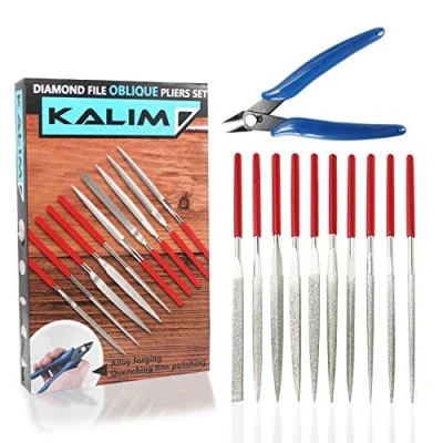 Image of Diamond Needle File Set, 10PCS Files with 1 Wire Cutter and Carrying Case, Tools for Woodworking, Metalworking, Jewelry, Model, Hobby, etc.
