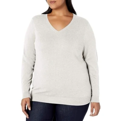 Image of Amazon Essentials Women&#039;s Classic Fit Lightweight Long Sleeve V Neck Jumper (Available in Plus Size), Ivory, XL