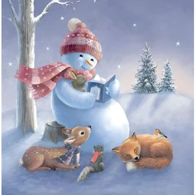 Image of Noel Tatt Charity Christmas Cards Pack of 10 with Artistic Reading Snowman and Animals Design Eco Friendly Xmas Multipack Envelopes