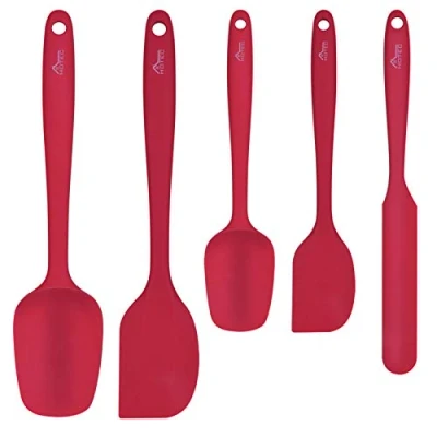 Image of Hotec Food Grade Silicone Spatulas Spoons Set Kitchen Utensils for Baking, Cooking, and Mixing High Heat Resistant Rubber Spatula, Non Stick Dishwasher Safe BPA Free Red