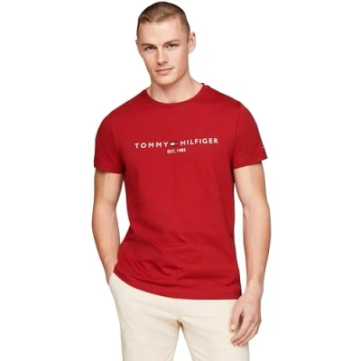 Image of Tommy Hilfiger LOGO TEE Print Tshirt, Men&#039;s, Size: XS, Dark magma