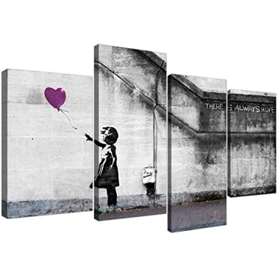 Image of Wallfillers Canvas Prints of Banksy Balloon Girl in Plum for your Living Room 4224