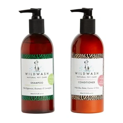 Image of WildWash Deep Clean Shampoo for Dogs 300ml and Nourishing Conditioner Peppermint Rosemary odours Natural, Sulphate Paraben Free Sensitive Skin