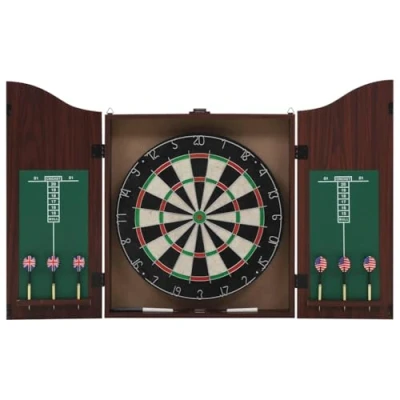 Image of &quot;vidaXL Professional Dart Set MDF Cabinet with Sisal Dartboard &amp; Steel Tip Darts Integrated Scoring Chalkboards Non Slip Barrels&quot;