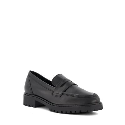 Image of Dune London Womens Ladies GILD Cleated Sole Penny Trim Loafers Black Leather (archived) Size UK 8