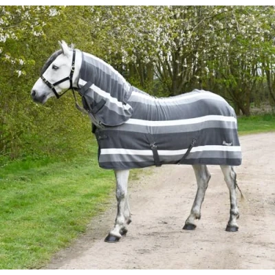 Image of Rhinegold FULL NECK FLEECE RUG, Lightweight Turnout Rugs for Horses Grey Stripe 7&#039;0&quot;
