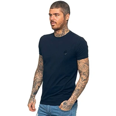 Image of EZTS581 Enzo Mens Slim Fit T Shirt Muscle Stretch Tee Gym Crew Neck Short Sleeve Top Navy Blue M