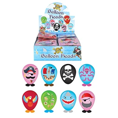 Image of HENBRANDT 8 x Assorted Pirate Balloon Heads Shark Jolly Roger Ship Balloons Kids Party Favour Loot Bag Filler for Boys and Girls