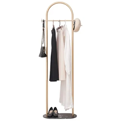Image of Cre Cra Gold Clothing Rack Marble Base Metal Modern Coat Stand Clothes for Bedroom Standing Garment Heavy Duty Hanger Bag, Hat, Scarf, Jacket