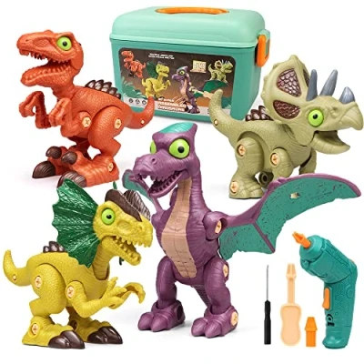 Image of Dinosaur Toys Gifts for 3 4 5 6 7 8 Year old Boys, Take Apart Kids with Storage Box Electric Drill, DIY Construction Build Set Educational STEM Boys Birthday Girls