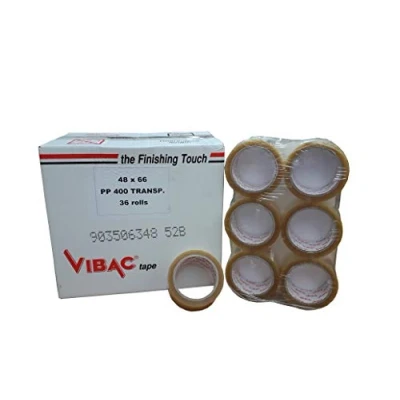 Image of Polypack Polythene Ltd 36 x Vibac Solvent Clear Tape 66m 48mm Parcel Packing Packaging