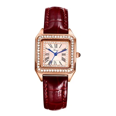 Image of Avaner Women&#039;s Square Quartz Watch, Rhinestone Leather Strap Ladies Dress Wrist Elegant Slim Watch for Girls Women