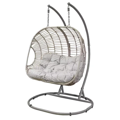 Image of Dellonda Egg Hanging Swing Chair Wicker Rattan Basket Steel Frame Double
