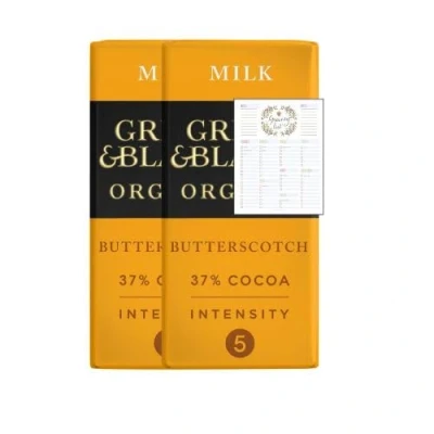Image of Milk Chocolate Bundle which Contains Green &amp; Black&#039;s Organic Butterscotch Bar 90g Pack of 2 with Grocery List Card