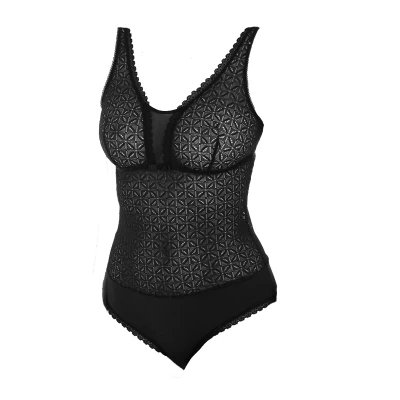 Image of Dim Womens Daily Glam Trendy lace bodysuit with straps D07M7 woman Black Size Small