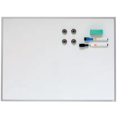 Image of Nobo Small Magnetic Whiteboard, Aluminium Trim, Dry Wipe, Wall Mountable, Home/Office, 585 x 430 mm, Includes Marker Pens, Magnets, Mounting Pads &amp; Eraser, White, 1903777