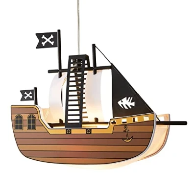Image of LITECRAFT Glow Pirate Ship Ceiling Pendant Children&#039;s Lighting Brown, Black