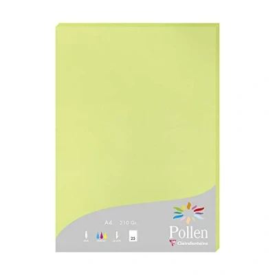 Image of Clairefontaine Ref 224205C Pollen Coloured Paper (Pack of 25 Sheets) A4 (210 x 297mm), 210gsm Paper, Inkjet &amp; Laser Printer Compatible, Acid Free Leaf Bud Green
