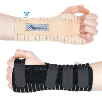 Image of Actesso Breathable Wrist Support Brace Splint Ideal for Carpal Tunnel, Sprains, and Tendonitis (Beige, XL Left)